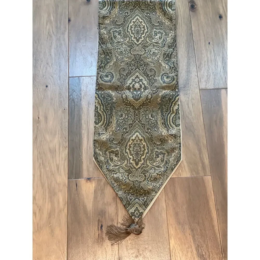 JCPenney London Jade Tapestry Table Runner 80 Inches Sage Blue Tan Cream Tassel